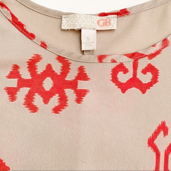 Gianni Bini Blouse Taupe Orange Tangerine Print Blouse Top Size Medium - Picture 2 of 9